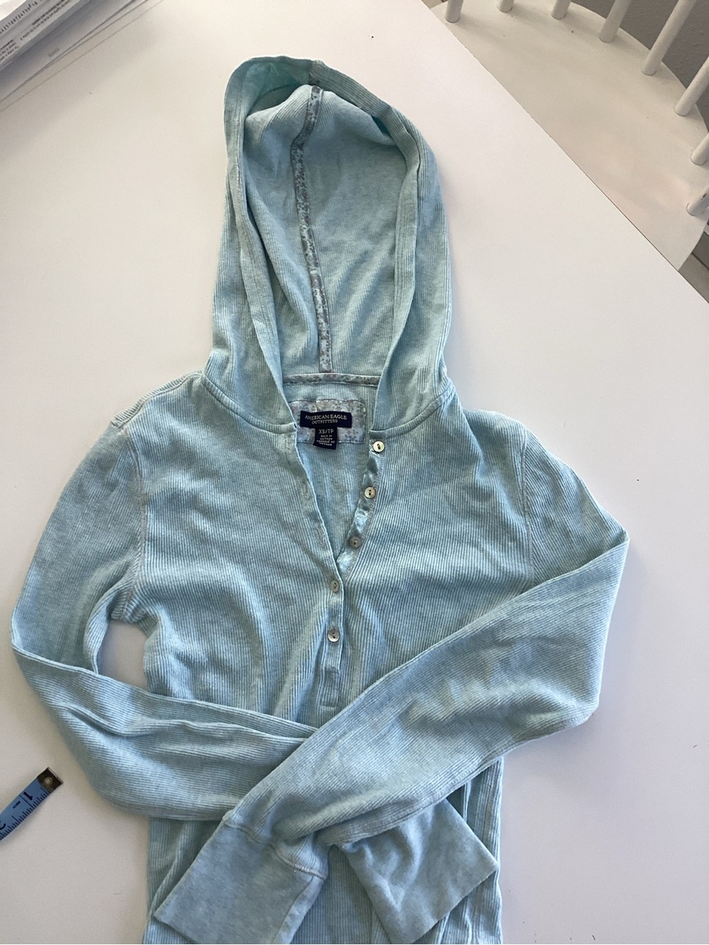 American Eagle Outfitters Light Blue Hooded Henley Top